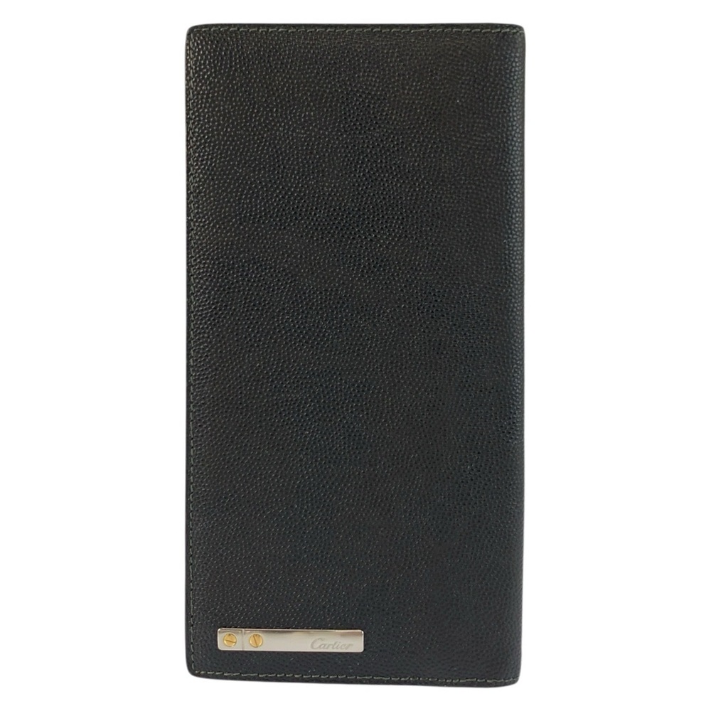 CARTIER Cartier Santos Black Leather Long Wallet Billfold for Men